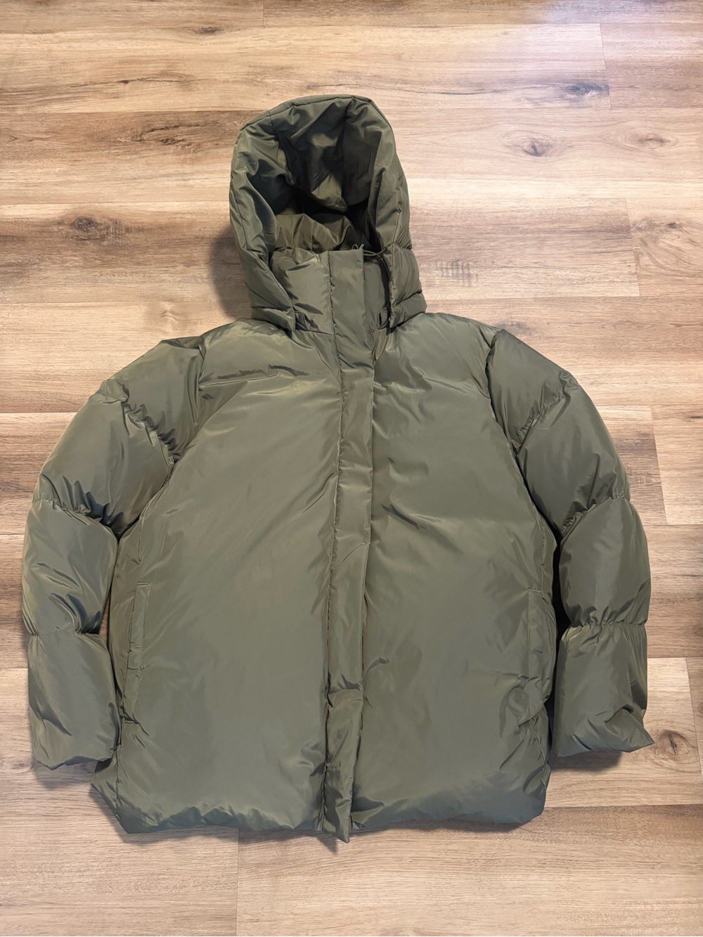 Jenni Kayne Womens Large Duck Down Feather Hooded Puffer Jacket Coat Sage Green